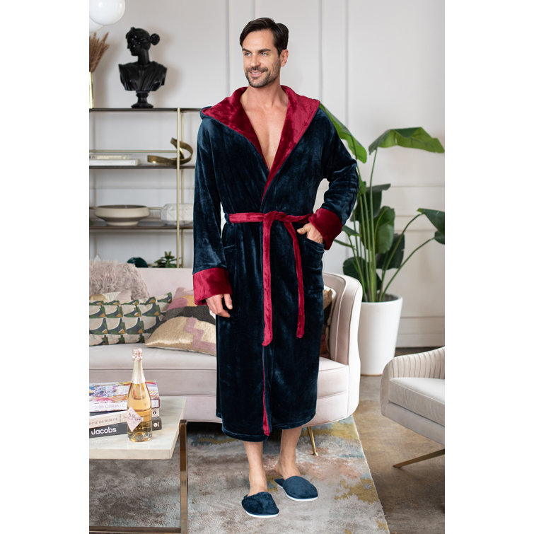 Long fuzzy robe with hood hot sale